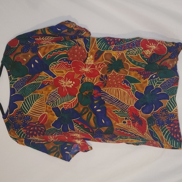 Vintage Silk Blouse Hawaiian Floral Women's Large 100% Washed Silk - Picture 2 of 11
